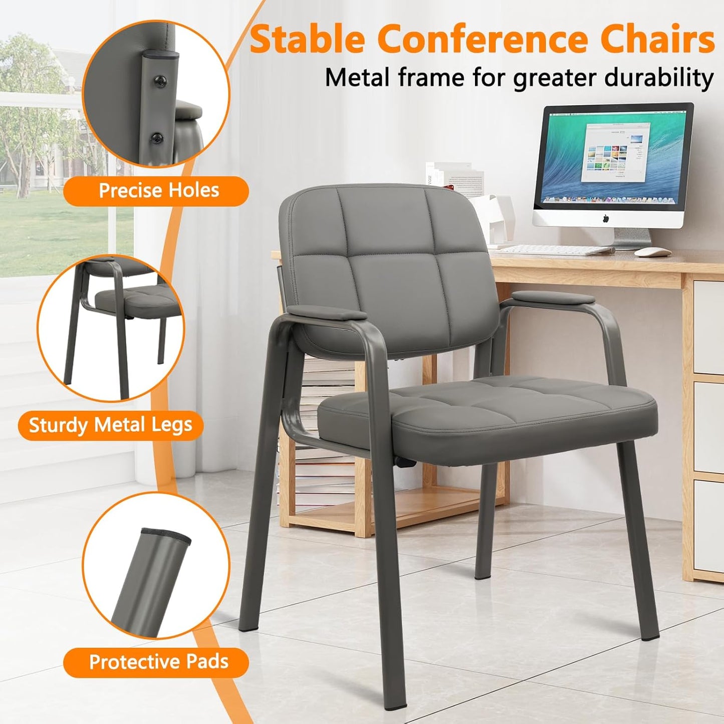 CLATINA Waiting Room Guest Chair with Bonded Leather Padded Arm Rest for Office Reception and Conference Desk(Grey 4 Pack)