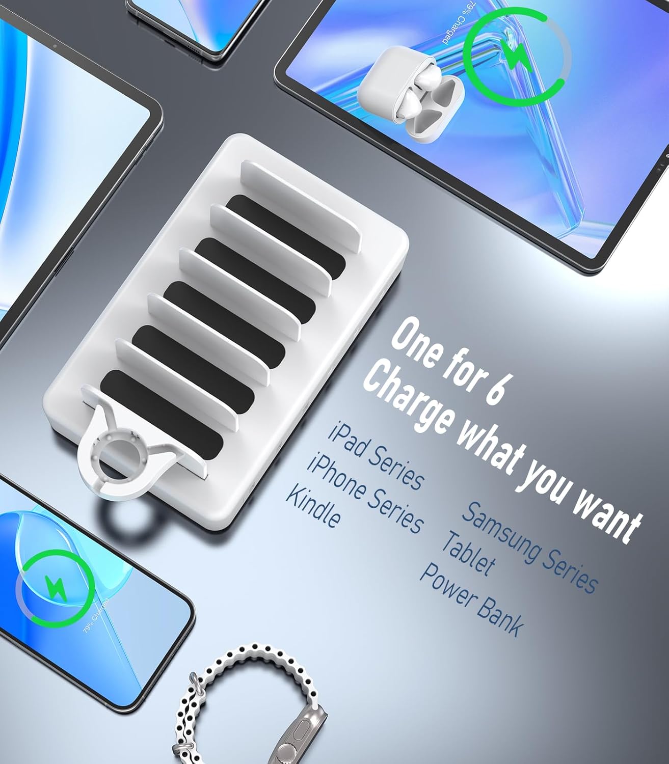 96W Charging Station for Multiple Devices,CREATIVE DESIGN 6 Ports USB C Charging Station with 3 PD 20W USB-C,Multi Charger Station for Cellphone Kindle Tablet and Other Electronic