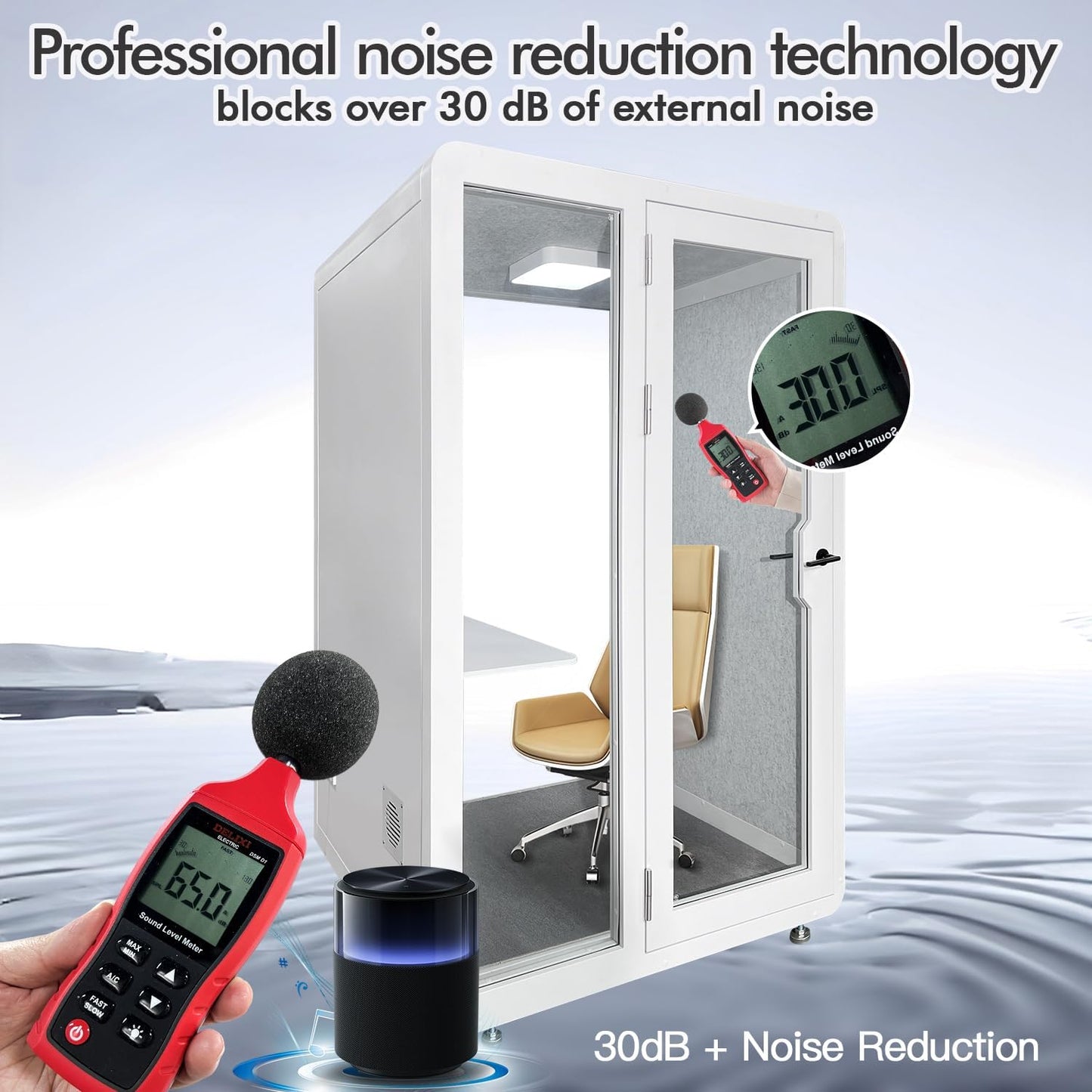 Soundproof Office Pod Booth, Quiet Meeting Pod with Acoustic Panels, Mobile Focus Room, Privacy Silent Booth for Private Phone Calling, 1-2 Person Workspace with Sound Isolation W55in D48in H92in