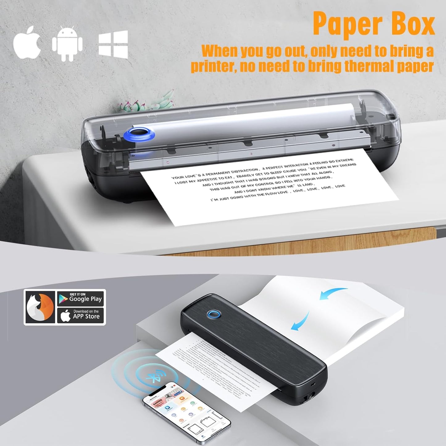 Portable Printer Wireless for Travel，Bluetooth Thermal Support 8.5inches X 11inches US Letter &Legal, A4&A5 Thermal Paper, Inkless Compatible with iOS, Android & Laptop for Office Car Home