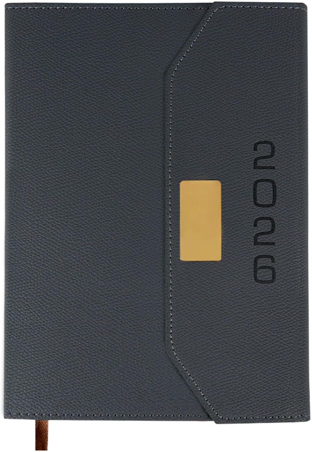 2026 Daily Monthly Planner - Calendar, January - December 2026, 100GSM Thick Paper, Leather Cover, Planner with Hourly Schedule,6.1" x 8.2", Daily Inside Page - Monthly Inside Page, Pen Holder, Bookmarks (Dark Gray)