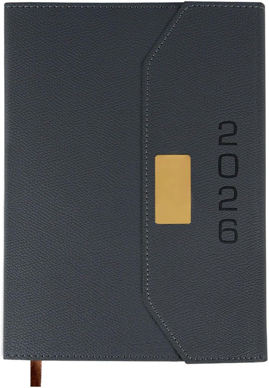 2026 Daily Monthly Planner - Calendar, January - December 2026, 100GSM Thick Paper, Leather Cover, Planner with Hourly Schedule,6.1" x 8.2", Daily Inside Page - Monthly Inside Page, Pen Holder, Bookmarks (Dark Gray)