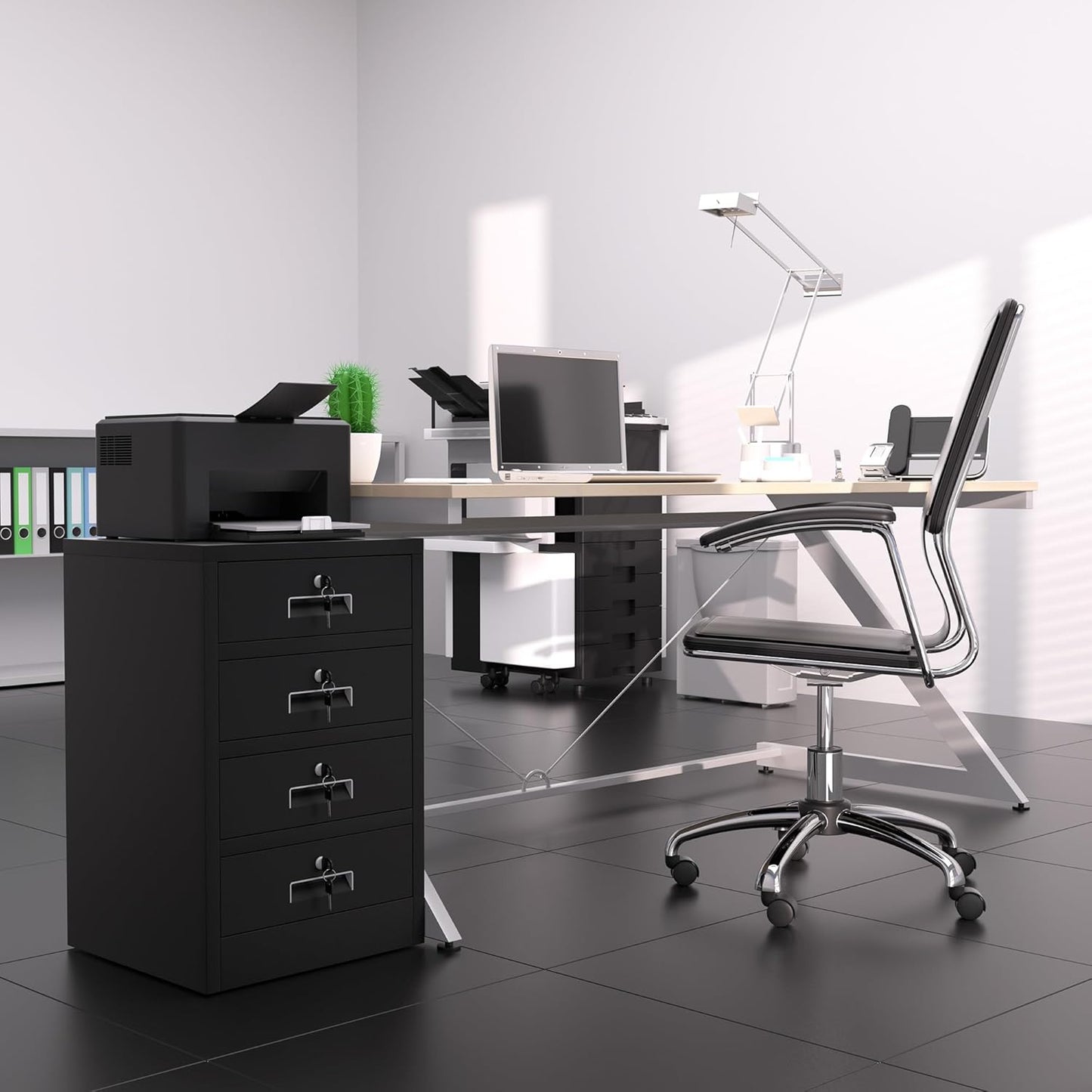 Metal Storage Cabinet with Lockable Drawers for Home Office Bedroom Living Room Organization(Black)