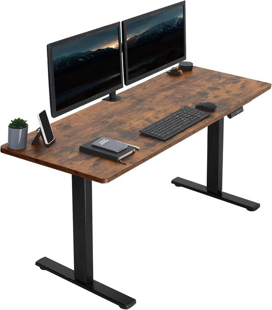 VIVO Electric 60 x 24 in Rustic Standing Desk, Memory Height Adjustment, 1B Series, One-Piece Vintage Brown Top, Black Frame, DESK-KIT-1B6N