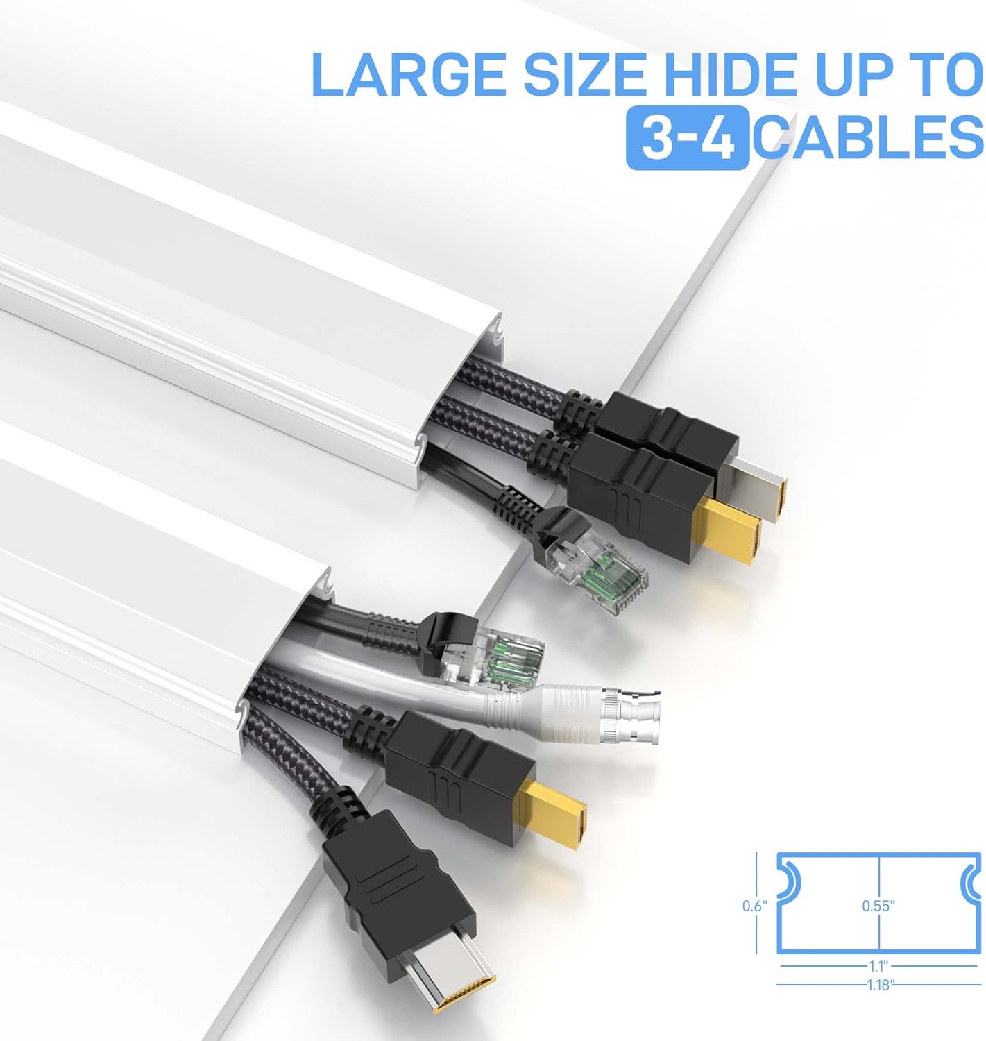 Delamu Large TV Cord Hider Wall, 94.5in Cord Covers for 3-4 Wires on Wall, Easy Set up Cable Hider Cable Management, Wire Hiders Wire Covers for TV Cords, Cables Cover Raceway, 6x W1.18 H0.67in, White