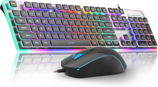 Camiysn Gaming Creamy Keyboard and Mouse, Black 104 Keys RGB and 6 Speed RGB Mouse Combo, Pudding Keycaps Silent Computer Keyboard for Computer/PC/Laptop/Mac/Windows/Office