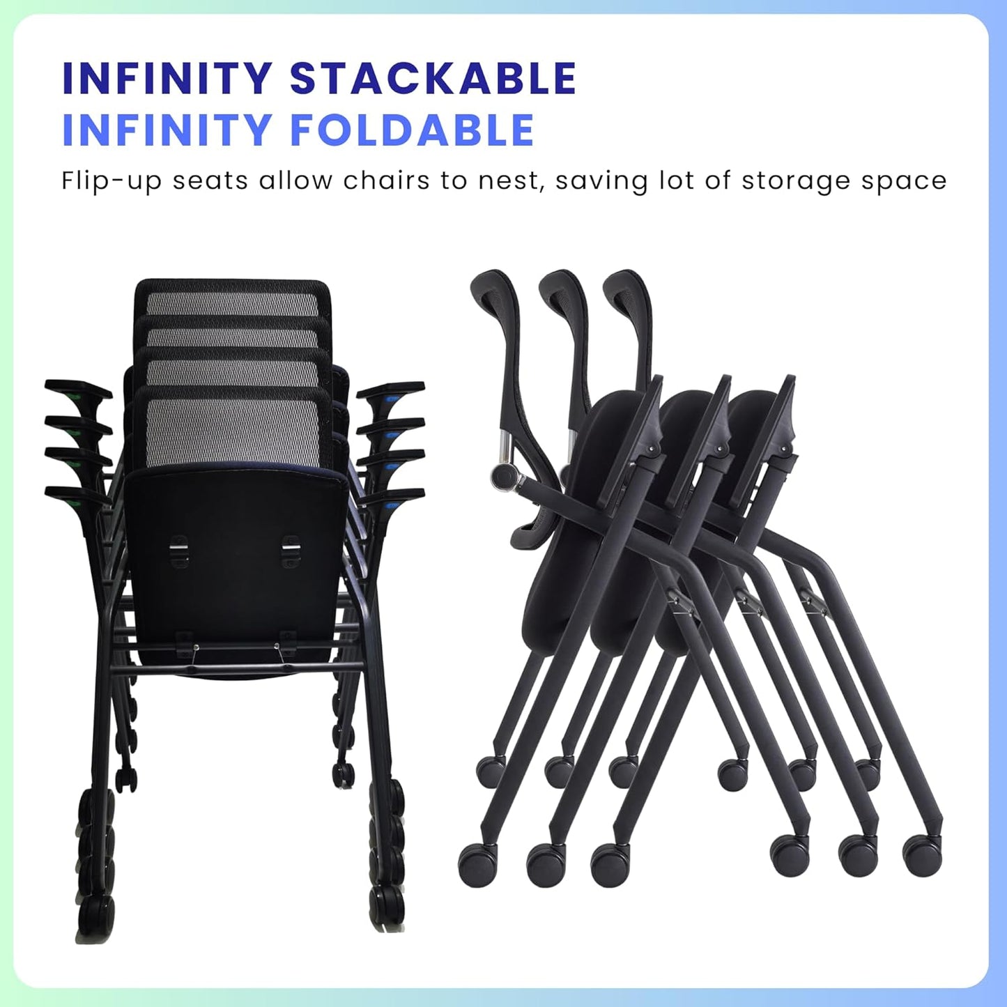 10 Pack Stackable & Foldable Conference Room Chairs with Lumbar Support, Armrest - Ergonomic Mesh Bouncing Back for Office Meeting, Conference, Reception and Training Room Chair