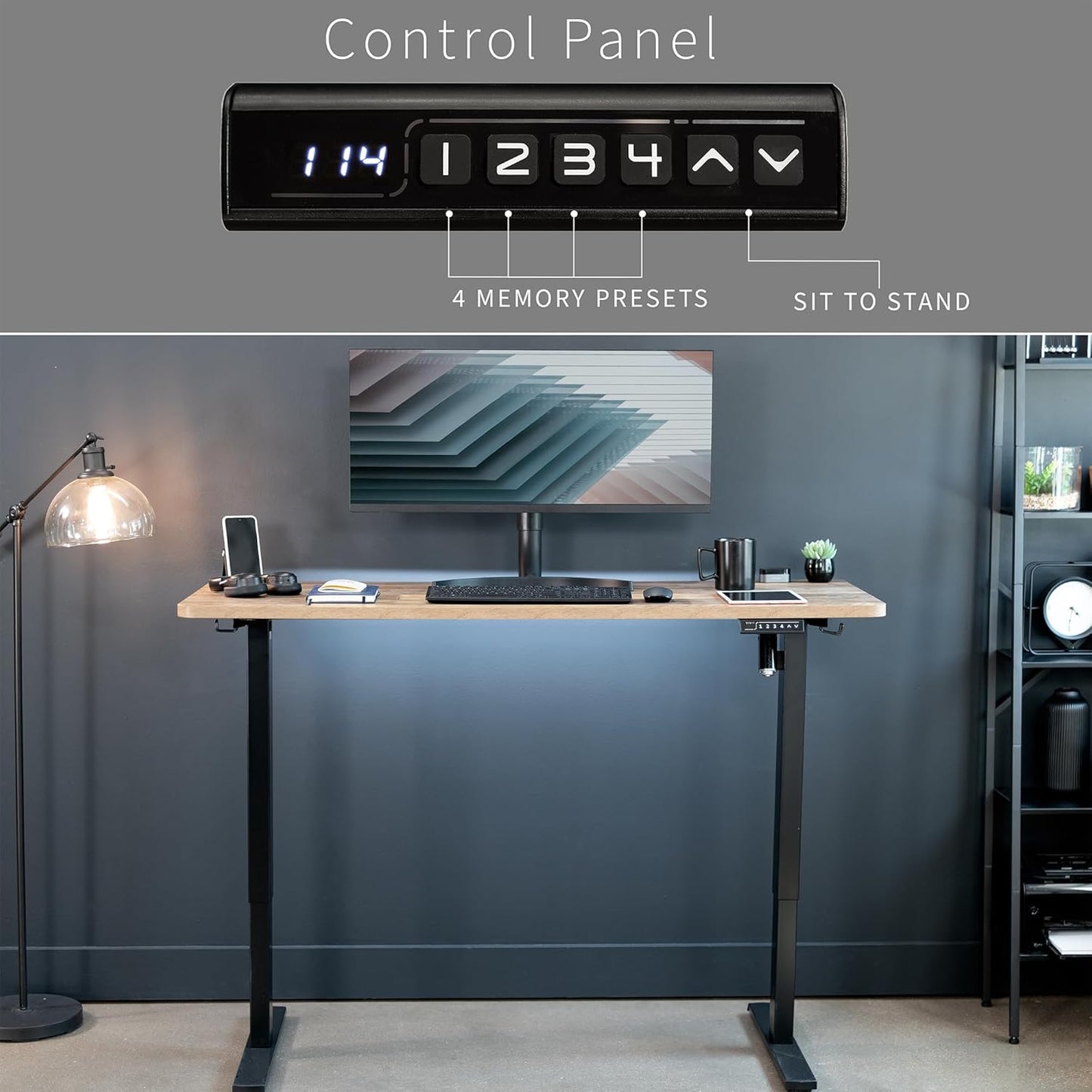 VIVO Electric 60 x 24 in Standing Desk, Memory Height Adjustment, 1B Series, One-Piece Reclaimed Wood Top, Black Frame, DESK-KIT-1B6P