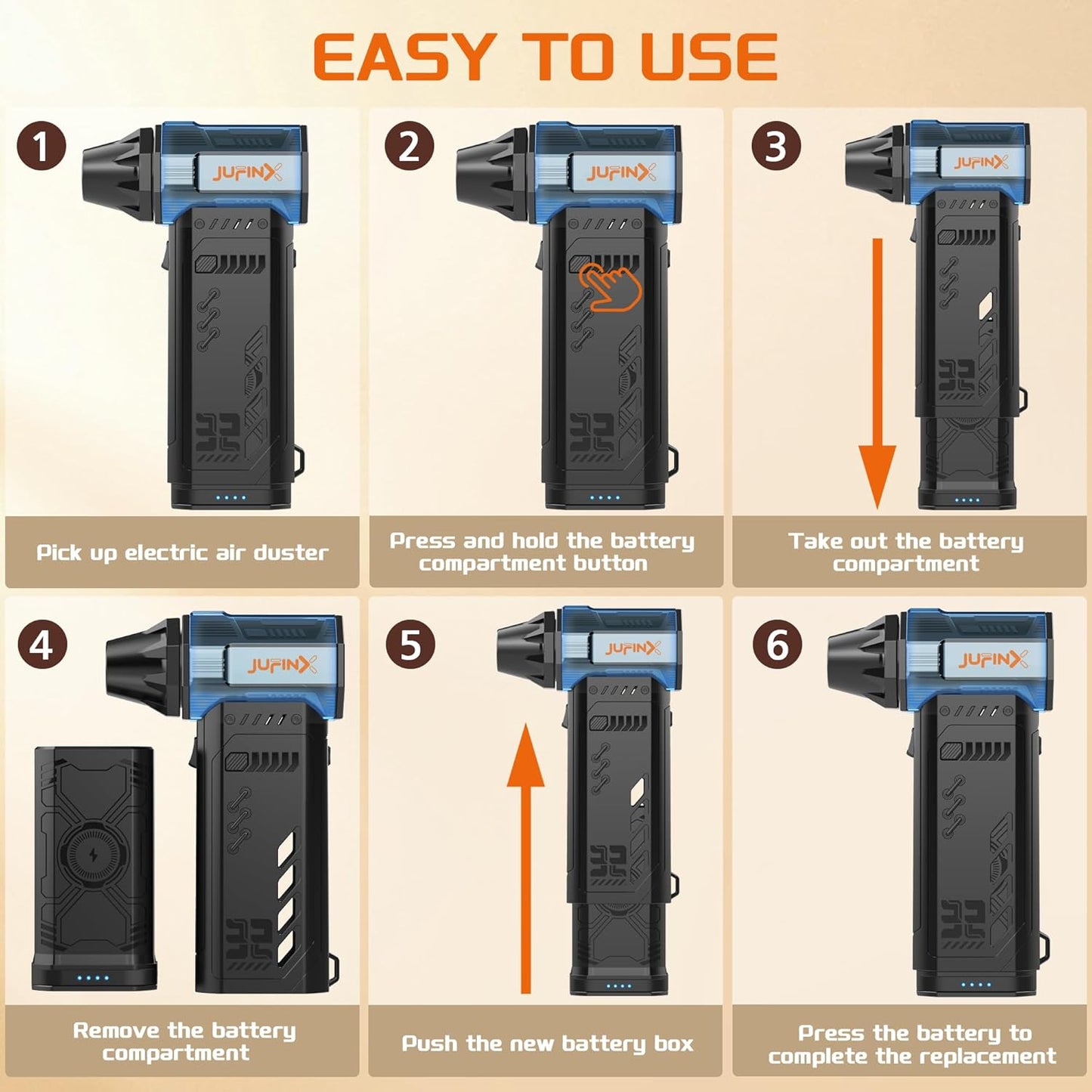 X301 Compressed Air Duster-250000RPM Super Power Electric Air Duster, Replaceable Battery,Long Life mini Blower, 3-Gear Adjustable,4 nozzles for Computer, Keyboard, Outdoors and Car Cleaning