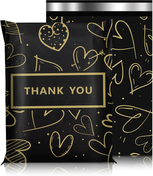 Poly Mailers 10x13 Inch 100 Pcs, Heart printed Thank You Shipping Bags with 2.4mil Thickness, Waterproof Mailing Envelopes, Strong Self-sealing Adhesive Poly Bags for Shipping