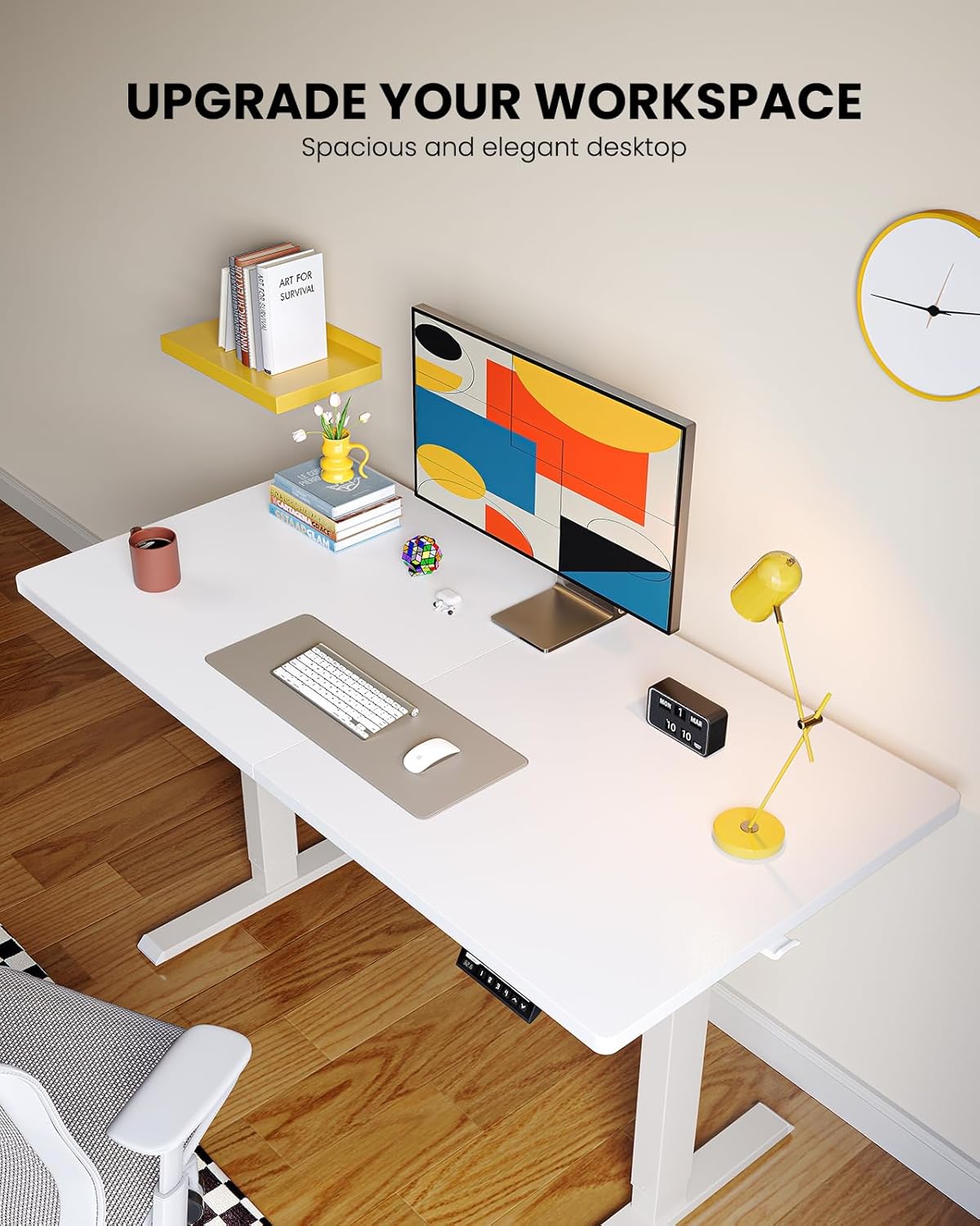 ErGear Electric Standing Desk, 48 x 24 inch Height Adjustable Sit Stand Up Desk, Computer Home Office Desk with 4 Memory Height Buttons, Two Pieces Desktop, White, EGESD110W