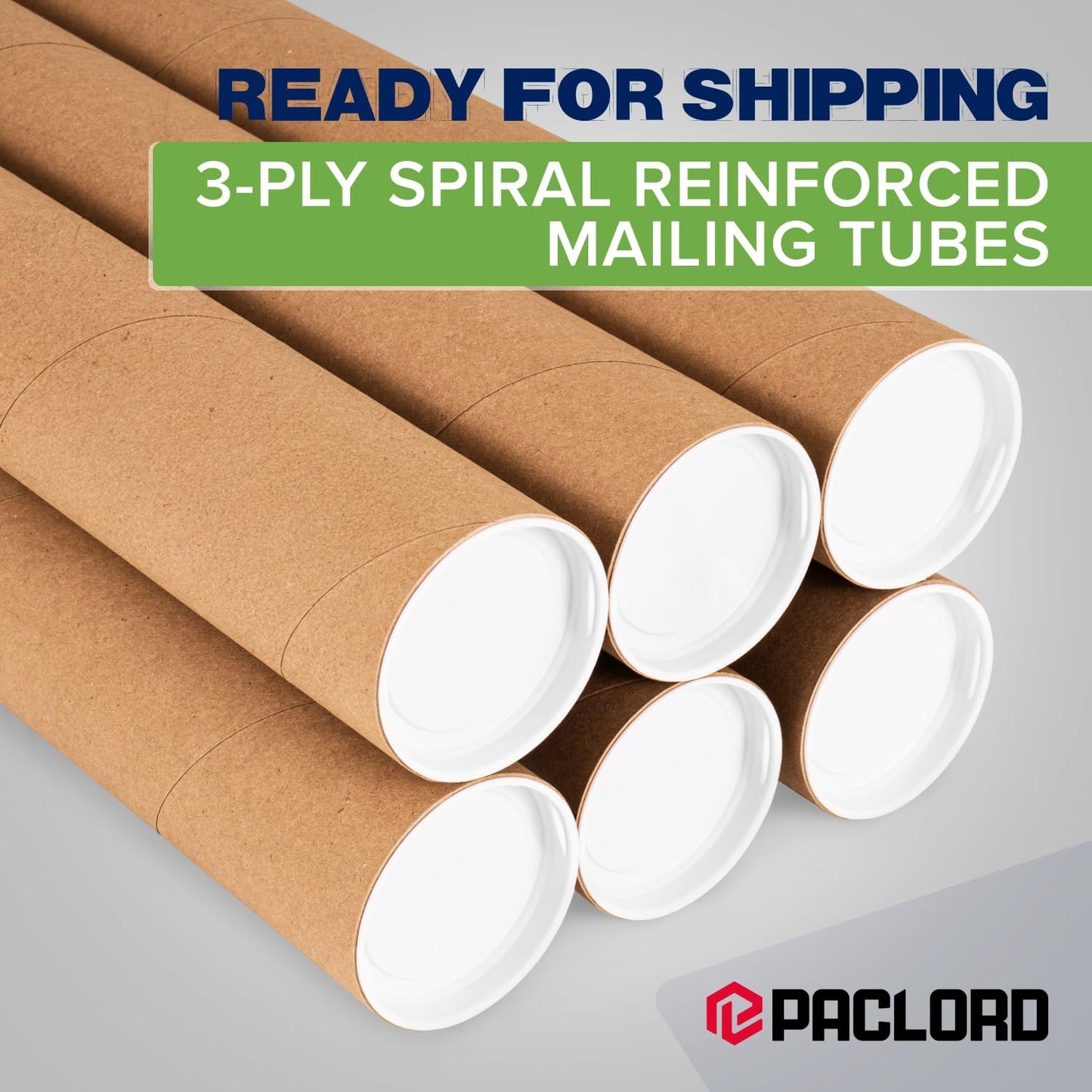 3" x 60" Reinforced Kraft Paper Mailing Tube, Pack of 4 Tubes with 8 Caps – Secure USPS Approved Poster Tube – Cardboard Tube for Shipping and Storing Posters, Prints, Artwork, or Documents
