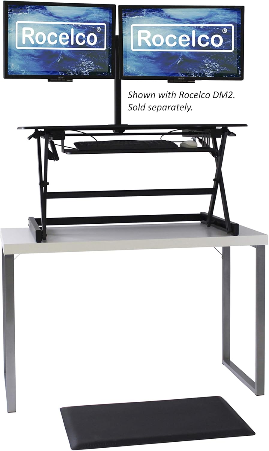 Rocelco 40" Large Height Adjustable Standing Desk Converter with Anti Fatigue Mat BUNDLE - Tall Quick Sit Stand Up Computer Workstation Riser - Retractable Keyboard Tray - Black (R DADRB-40-MAFM)