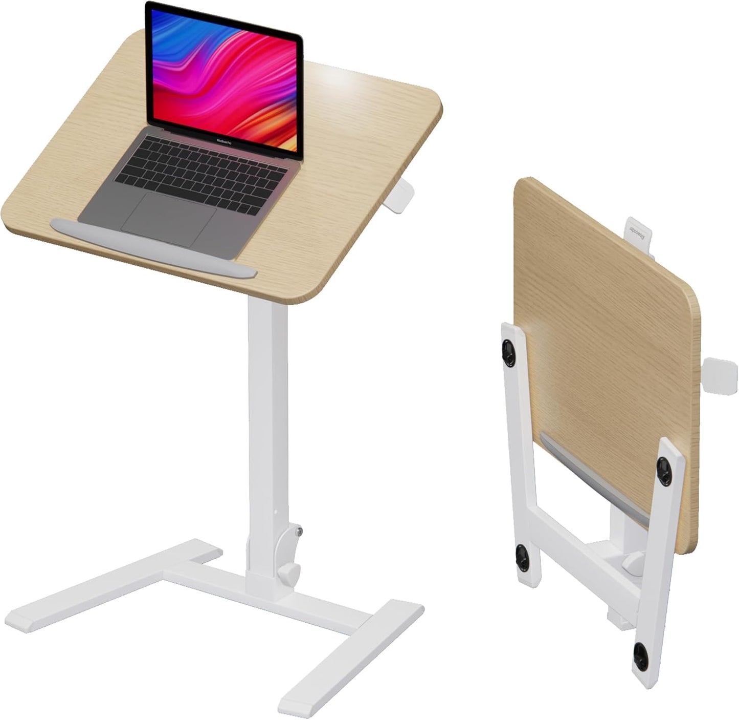 Mobile Folding Desk - 25 Inch Space-Saving Portable Sit-Stand Desk with Wheels, Height Adjustable for Home Office, Craft & Study, Beige