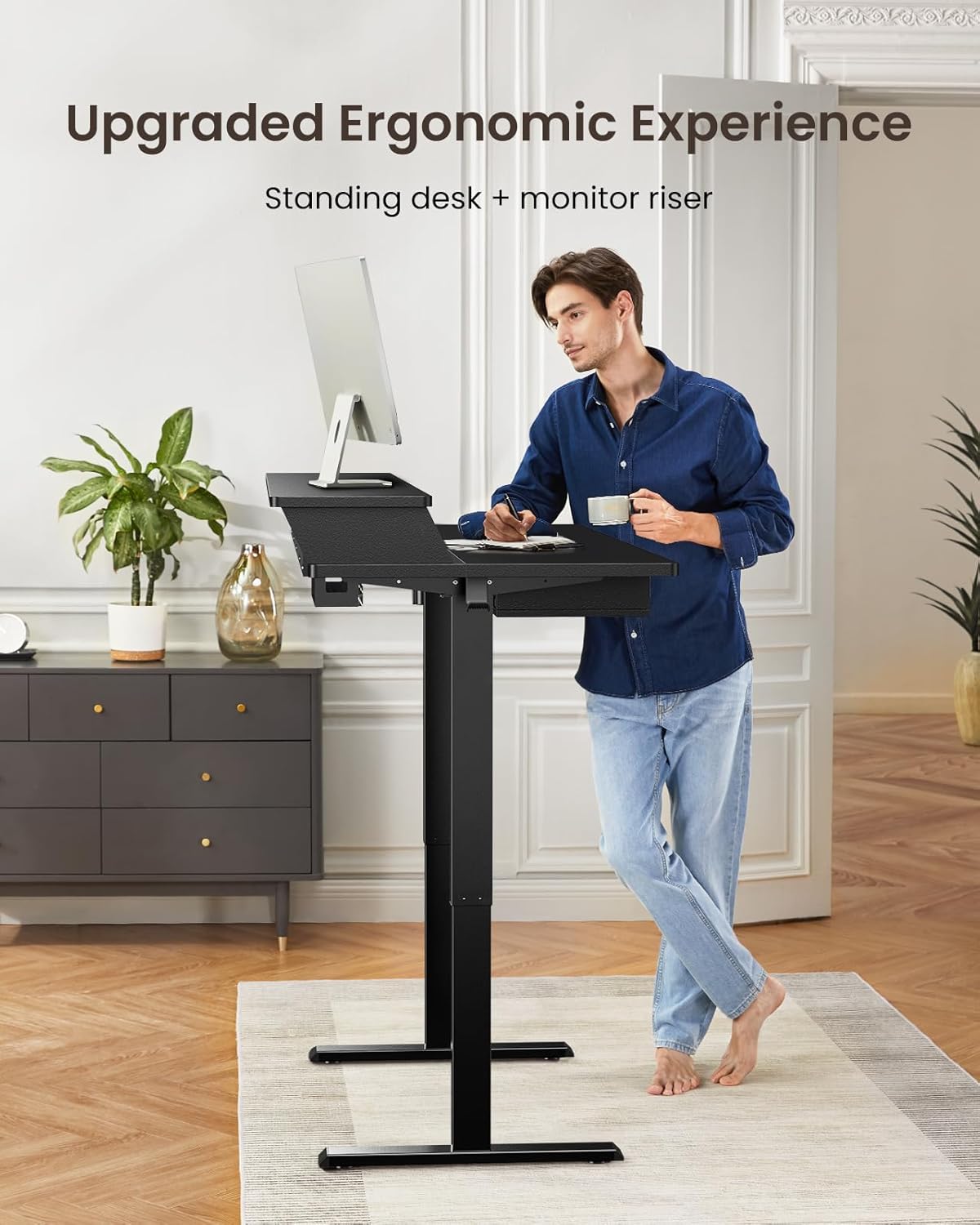 ErGear Electric Standing Desk with 4 Drawers, 48" x 30" Height Adjustable Desk with Storage, C-Clamp Mount Compatible, Computer Home Office Table with Cable Management Tray, Black