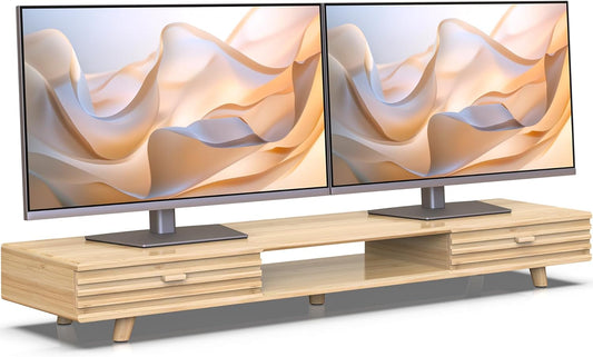 Bamboo Monitor Stand with Drawer - Desk Organizer with Cable Management & Storage, Ergonomic Laptop Riser for Home Office (220lbs Capacity, 39 inch ,Natural)