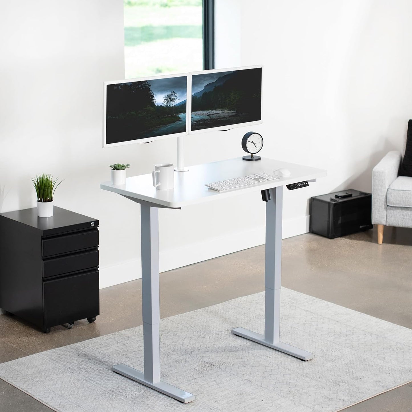 VIVO Electric 43 x 24 in Standing Desk, Memory Height Adjustment, 1B Series, One-Piece White Top, Gray Frame, DESK-KIT-1G4W