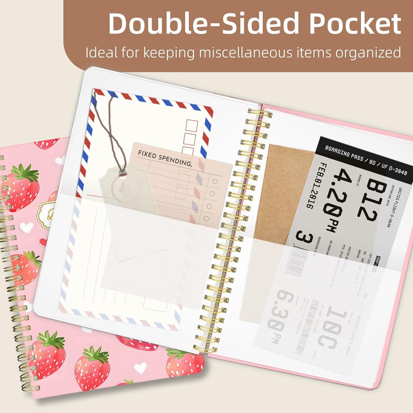 Undated Daily Planner - Spiral Notebook 80 Days One Day Per Page, Hourly Schedule, To-Do List, Notes, Everyday Planning Task, A5 Hardcover Journal Organizer Book Women Cute, Strawberry