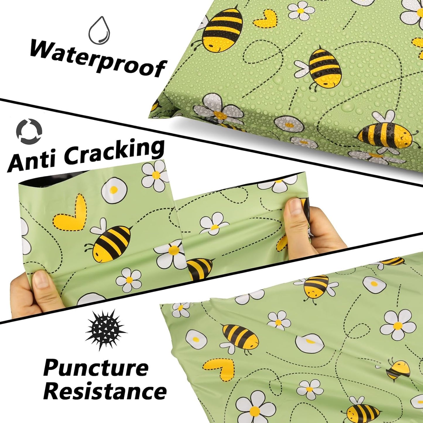 Poly Mailers 14.5x19 Inch 50 Pcs - Bee printed Shipping Bags, 2.4mil Thickness, Waterproof and Tear Resistant Mailing Envelopes, Self-Sealing Packaging Bags for Small Business
