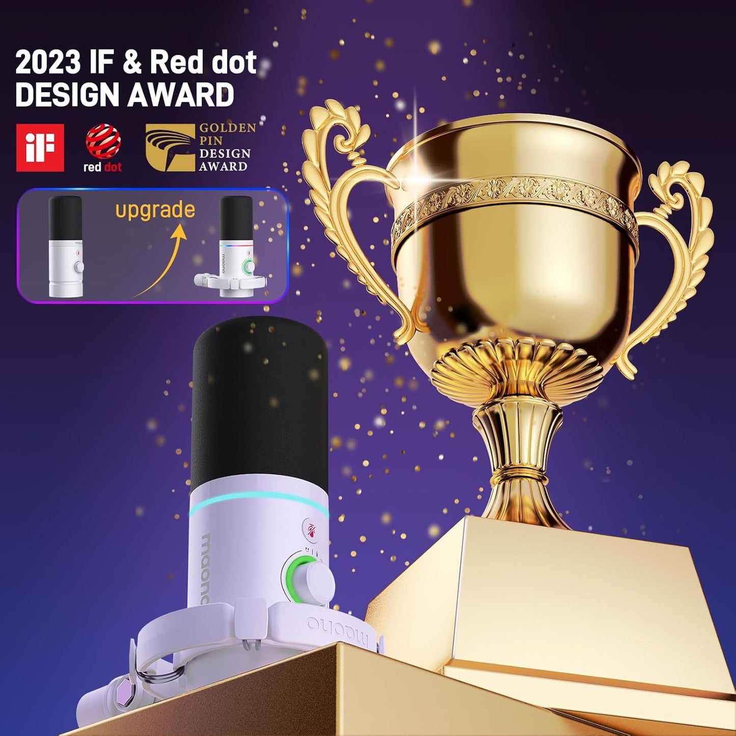 MAONO XLR/USB Dynamic Microphone Kit, RGB Podcast Mic with Software, Mute, Gain Knob, Volume Control, Boom Arm for Streaming, Gaming, Voice-Over, Recording-PD200XS White