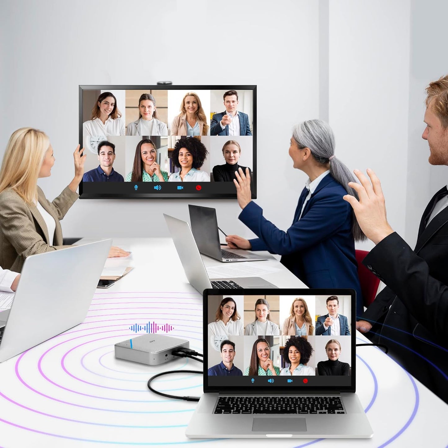 AVLT USB C Speakerphone Hub 360° Omnidirectional Sound Conference Microphone PD 85W Charging, 5Gbps Data Speed, External 4K HDMI Display Support, Portable and Space Saving for Meetings