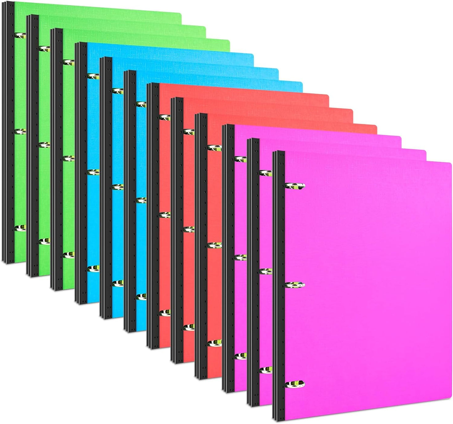 INFUN Telescoping 3 Ring Binder - 12 PCS, Portable 0.75 inch Plastic 3 Ring Binder with Telescoping Spine ，Binders with Foldable Front Cover Holds 8.5" x 11" Paper for School,Office and Homes