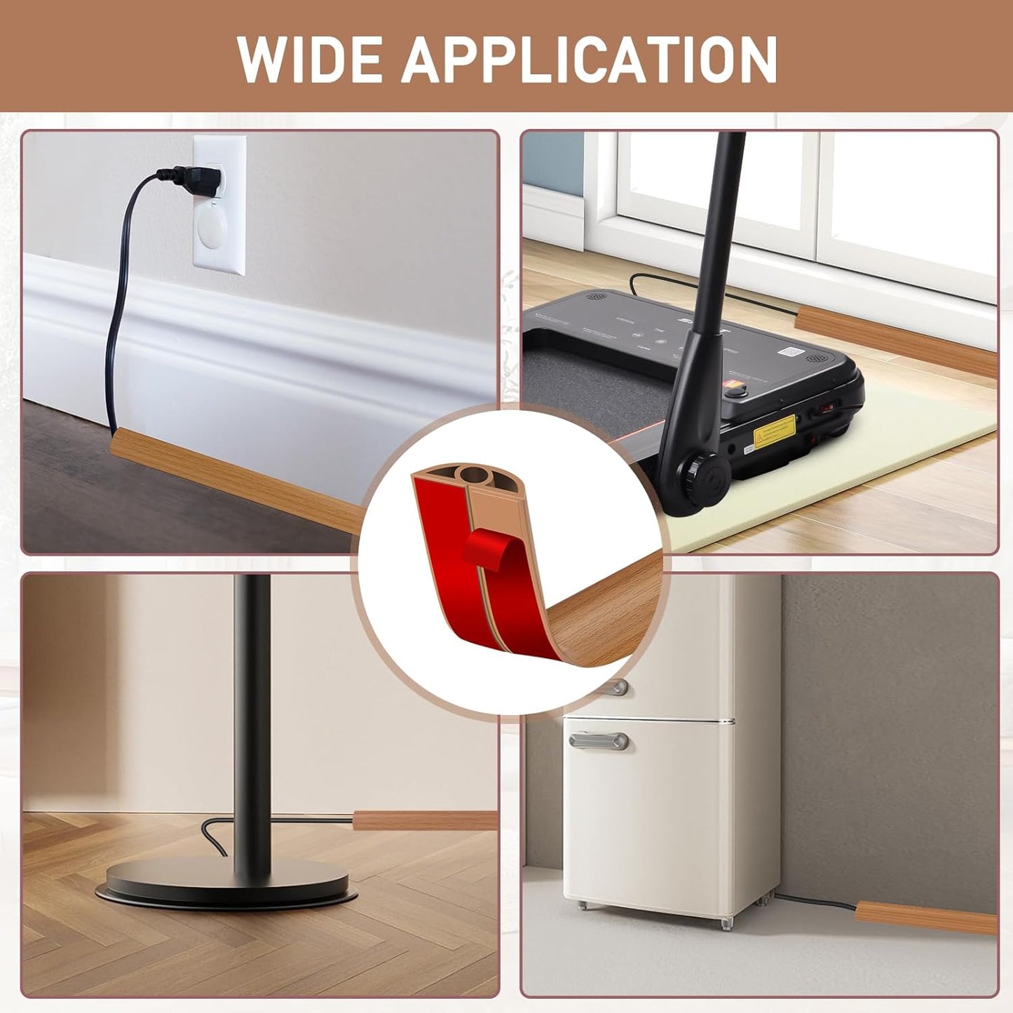 Floor Cord Cover Self Adhesive Cord Hider Floor Extension Cord Covers for Floor Power Cord Protector Cable Management Prevent Cable Trips Cable Cavity 0.32" W x 0.32" H (Light Brown Wood, 20Ft)