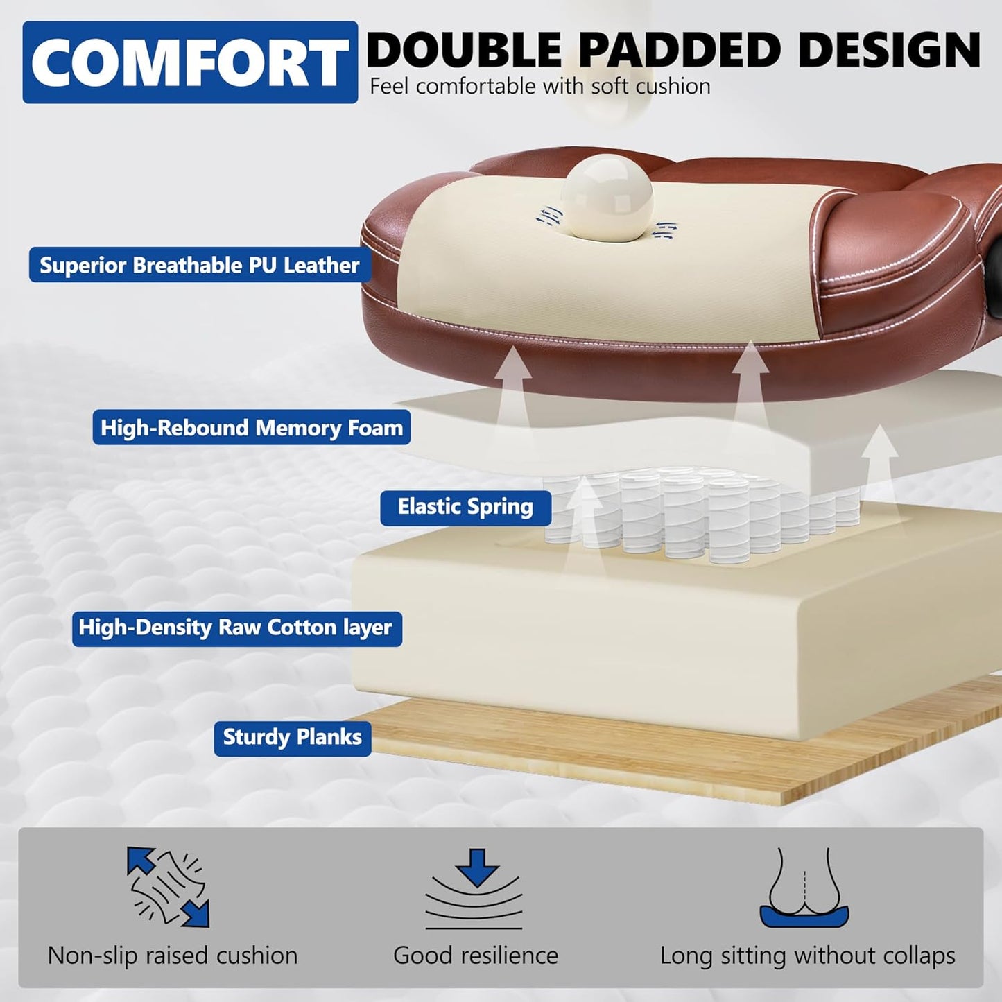 PU Leather Executive Office Chair, Ergonomic Mid-Back Computer & Gaming Chair with Adjustable Height, Rolling Swivel & Flip-Up Armrests, Comfy Padded Seat for Home Office-Brown