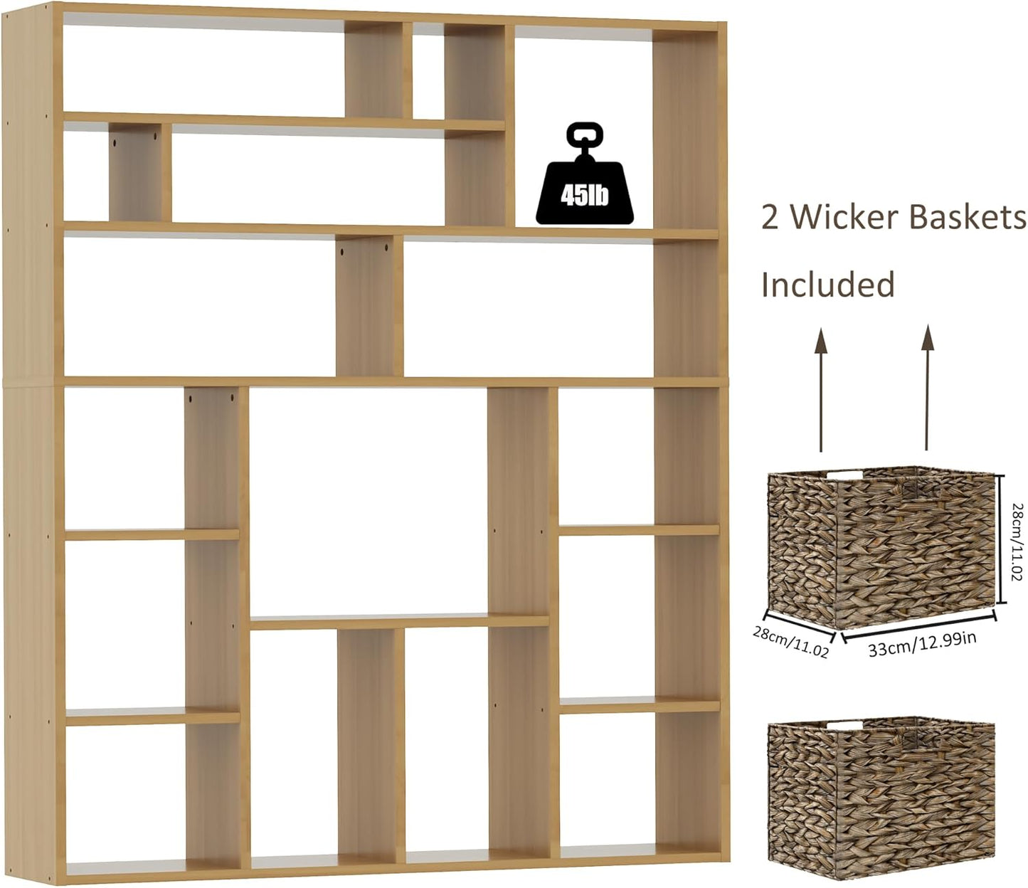 BLANKSPACE 71 Inch Tall Wooden Bookcase, 6-Tier Heavy Duty Storage Shelf with Foldable Storage Baskets - Freestanding Open Shelves for Living Room, Bedroom, Yuzu Oak