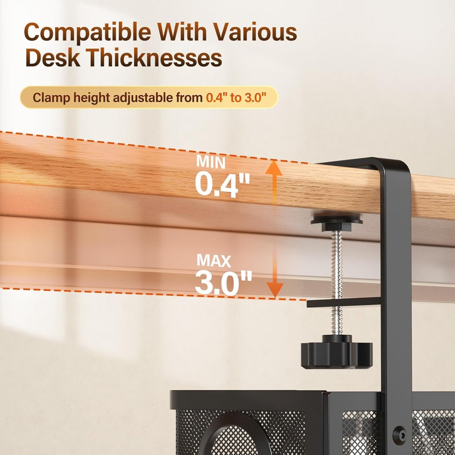 [Upgraded] Under Desk Cable Management Large, Cinati 16" Cable Management Box for Table Thickness up to 3", Wire Cord Organizer with Clamp No Drill, No Damage to Desk(Black)