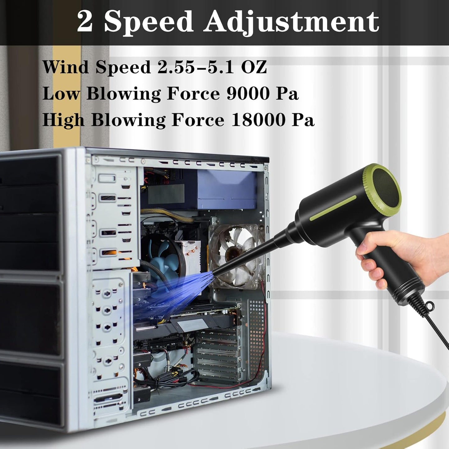 ATEngeus Electric Air Duster - 2 Speed, 40000RPM Air Blower & Pump, Reusable for Computer Keyboard, Dust, Hairs