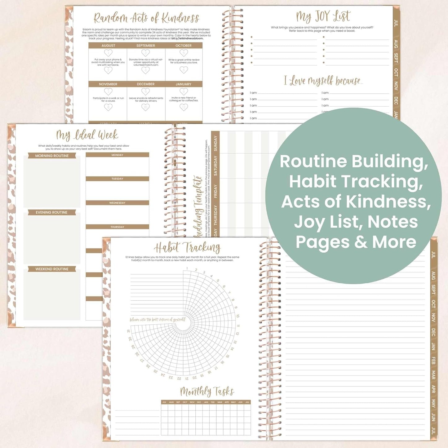 bloom daily planners HARDCOVER 2025-2026 (8.5" x 11") Academic Year Day Planner (July 2025 - July 2026) - Task Goal Organizer - Monthly & Weekly Inspirational Agenda Book - Tan Leopard