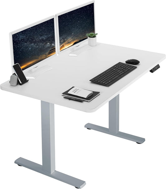 VIVO Electric 48 x 30 in Standing Desk, Memory Height Adjustment, 1B Series, One-Piece White Top, Gray Frame, DESK-KIT-1G5W