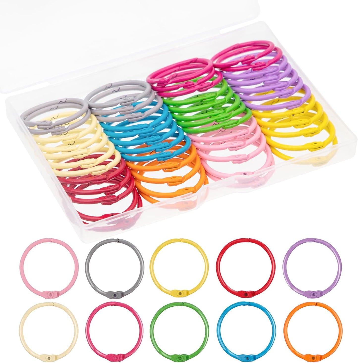1 1/5 Inch (50 Pack) Metallic Binder Rings Colorful Metal Steel Loose Leaf Rings Binding Rings for Index Cards, Keychain Key Rings Book Rings for Paper Notebook Office School Home, 10 Colors
