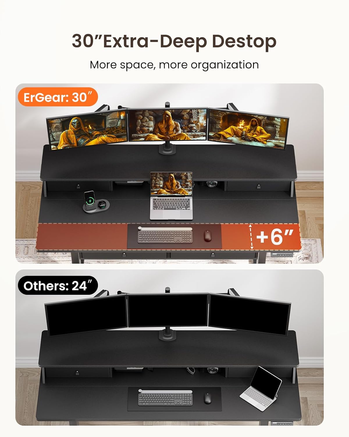 ErGear Electric Standing Desk with 4 Drawers, 48" x 30" Height Adjustable Desk with Storage, C-Clamp Mount Compatible, Computer Home Office Table with Cable Management Tray, Black