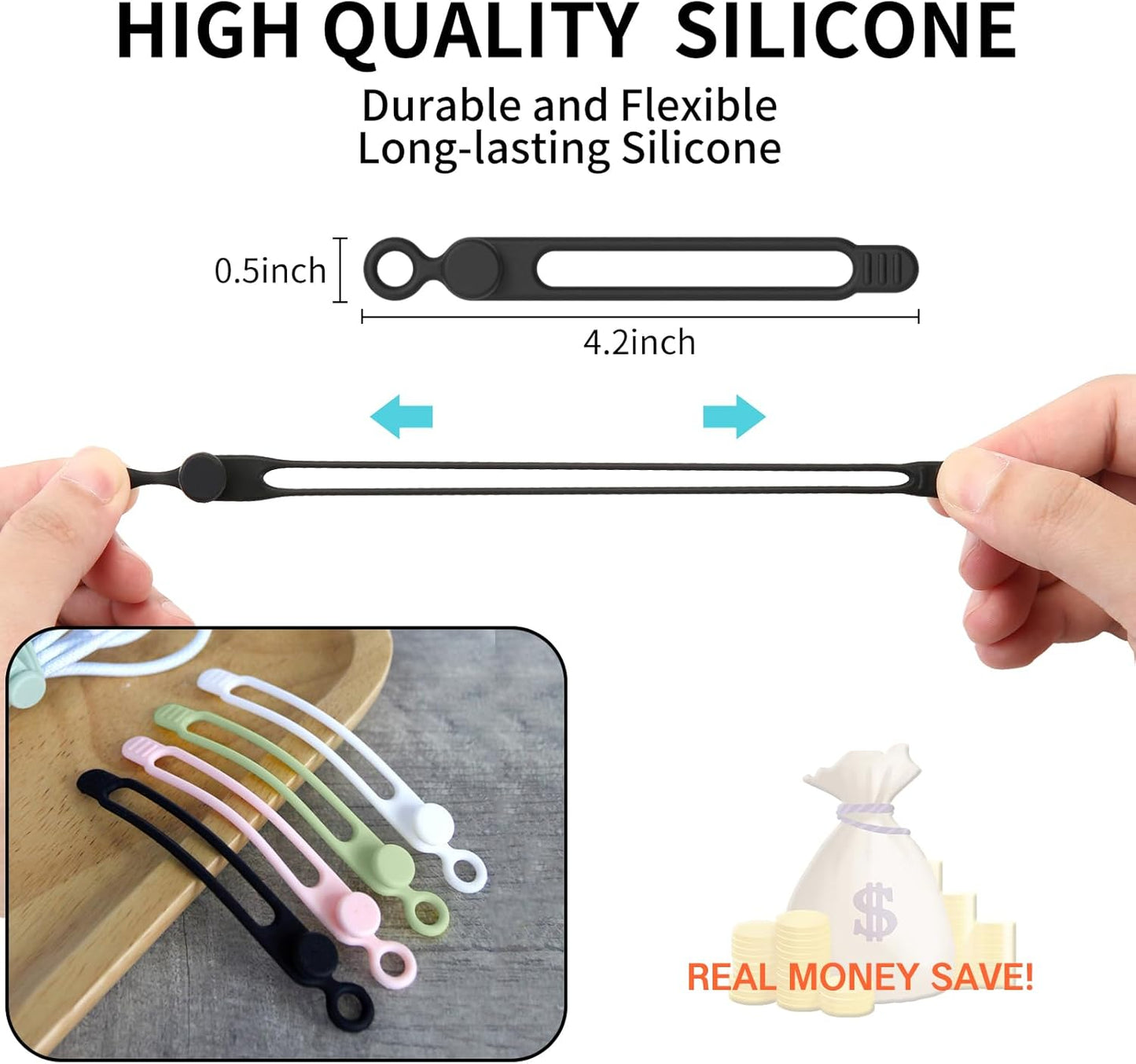 35pcs Silicone Cable Ties,Reusable Cable Management Organizer, Wire Ties，Travel Cord Ties，Cord Organizer for Bundling Cable Cords in Home,Office,Kitchen,School(5 Colors)