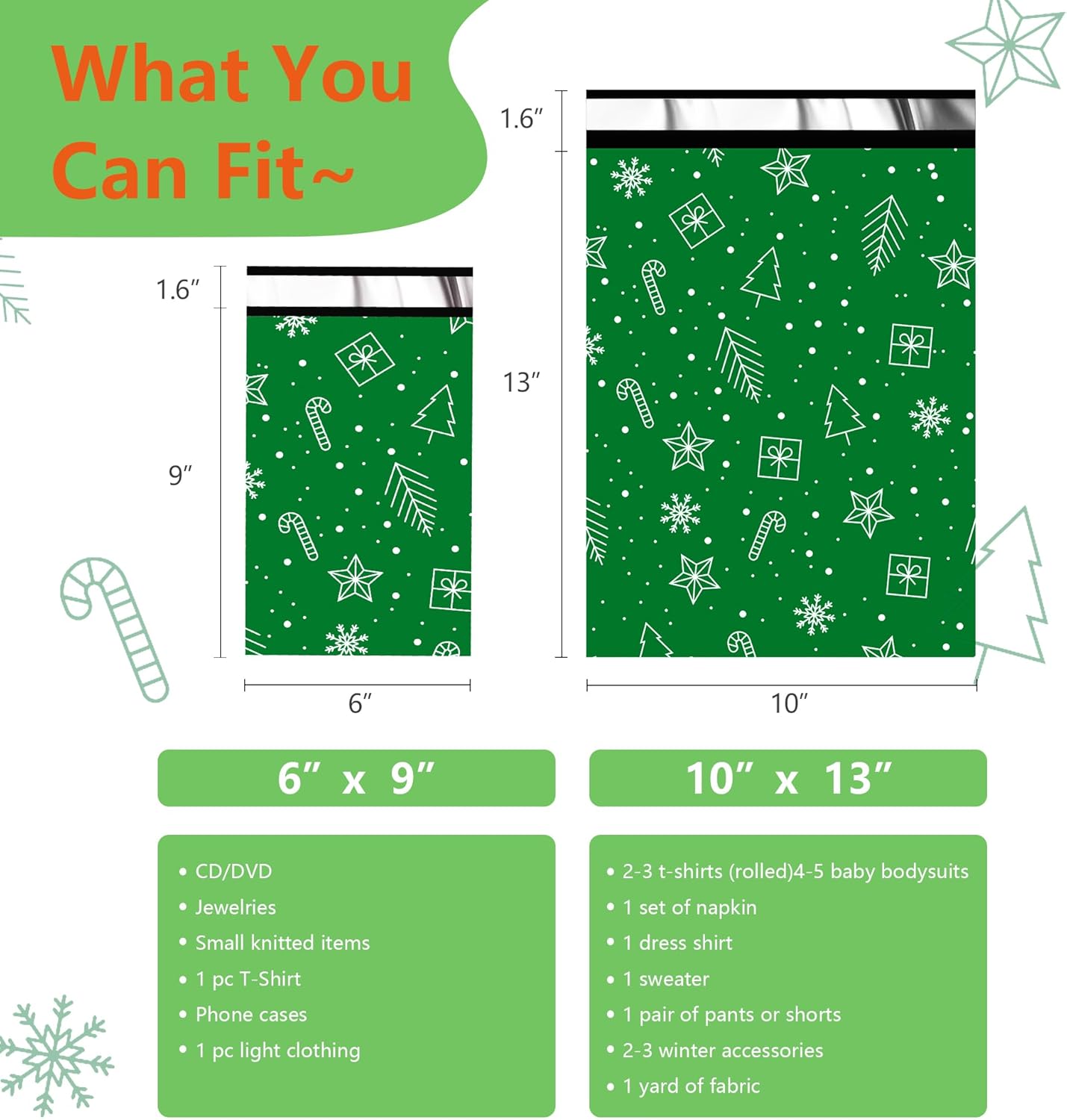 Poly Mailers 6x9 Inch 100 Pcs - Christmas printed Shipping Bags, 2.4mil Thickness, Waterproof and Tear Resistant Mailing Envelopes, Self-Sealing Packaging Bags for Small Business