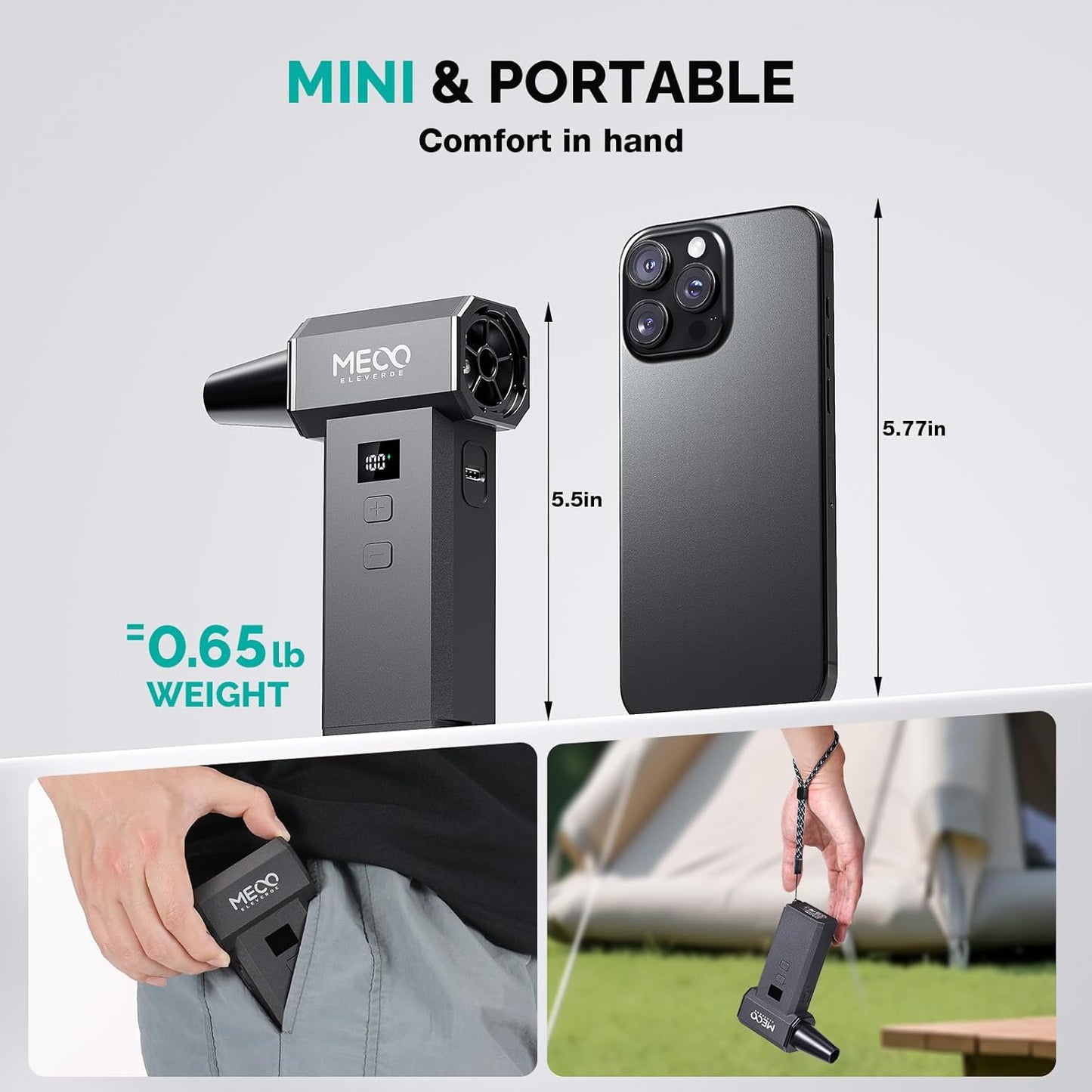 MECO ELEVERDE Electric Air Duster 220,000 RPM-One Touch Turbo Fan, Stepless Speed Adjustable(±1% Precision Control) LED Dual Display, 2H Max Runtime, Mini Air Blower for Car,PC, Electronics, Keyboards