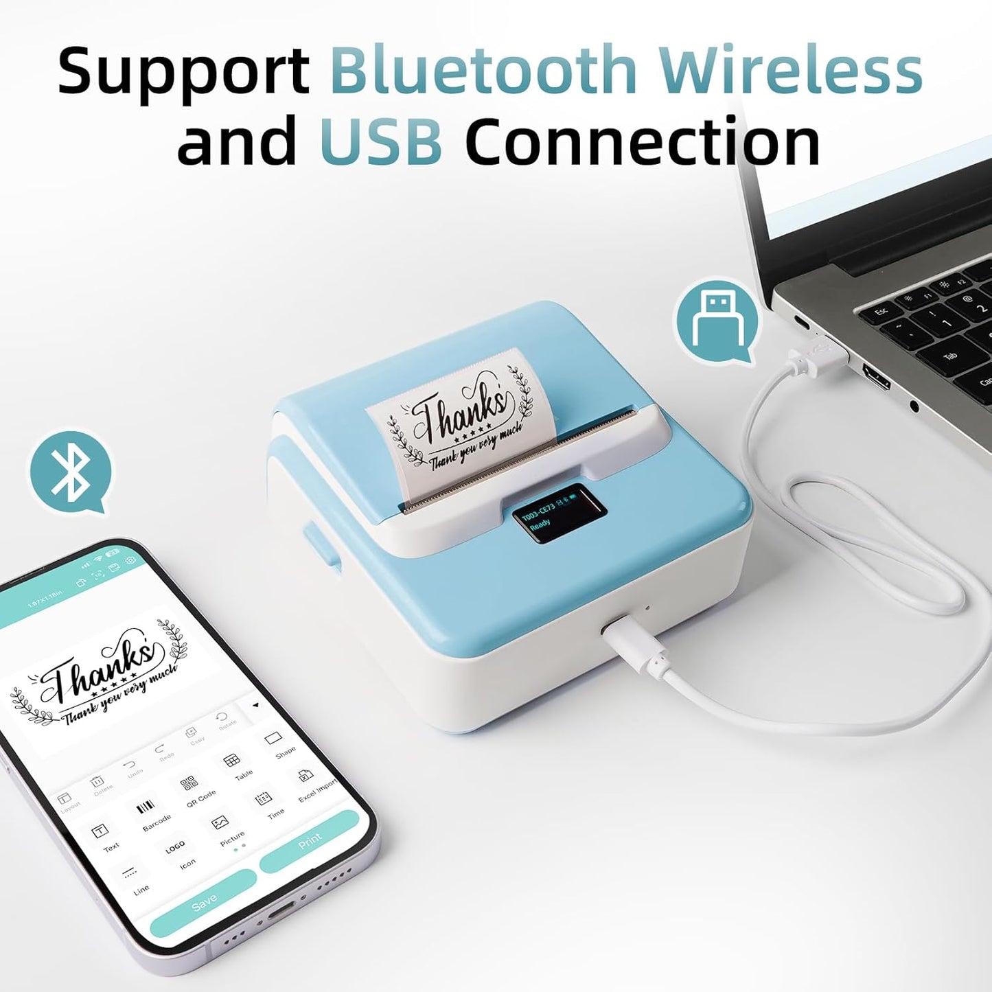 ORGSTA Label Maker Machine with Tape, T003 Thermal Label Maker, 3.15 Inch Bluetooth Label Printer Compatible with Phone & PC, Sticker Printer Barcode Thermal Maker for Small Business, Home, School