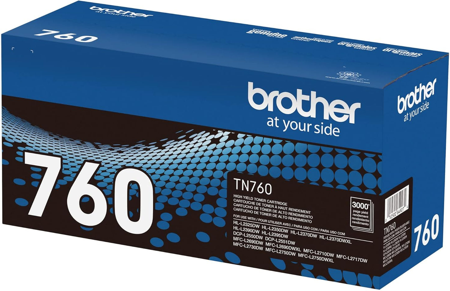 Brother Genuine TN760 High Yield Black Toner Cartridge, (for use with MFC-L2710DW MFC-L2750DW HL-L2350DW HL-L2370DW HL-L2395DW HL-L2390DW DCP-L2550DW Printers) (Pack of 3)
