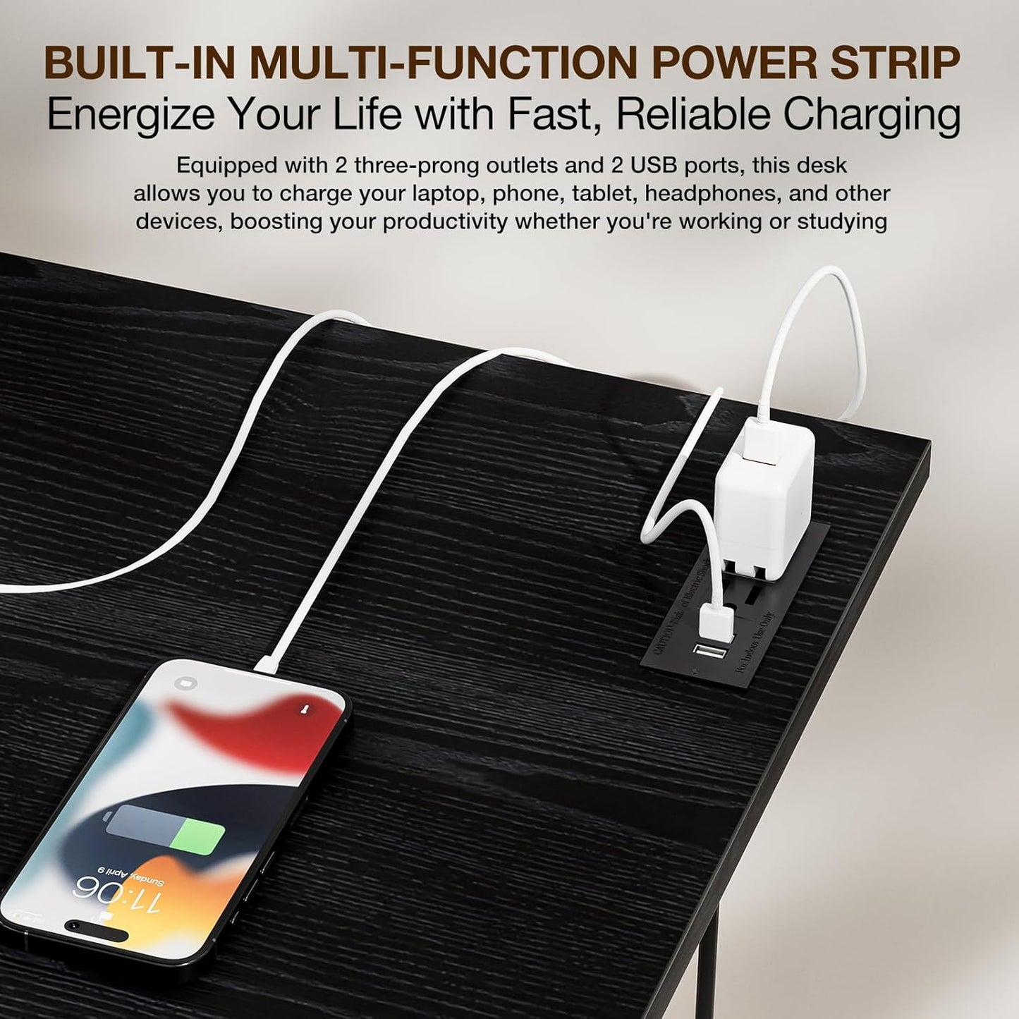 TEMI Small Computer Desk Folding Table - No Assembly, Compact 35.8" Foldable Desk with Power Outlets & USB Charging Port, Portable Small Office Desk, Ideal Mini Study Table, Dark Oak