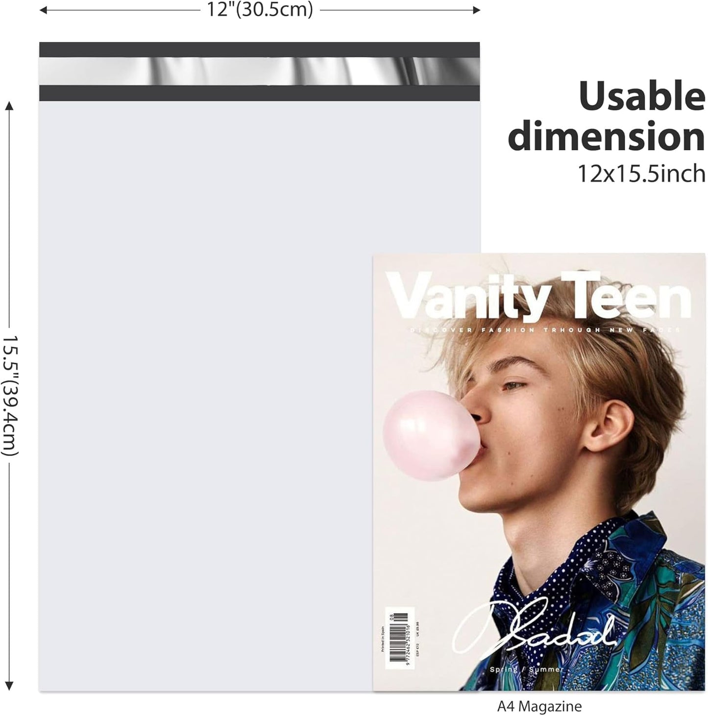 Fuxury 500 Pcs Poly Mailers 12x15.5 Inch, Bulk Shipping Bags for Clothing, Strong Adhesive Shipping Envelopes for Small Business Suppliers,Waterproof Mailers Poly Bags Mailing Envelopes White