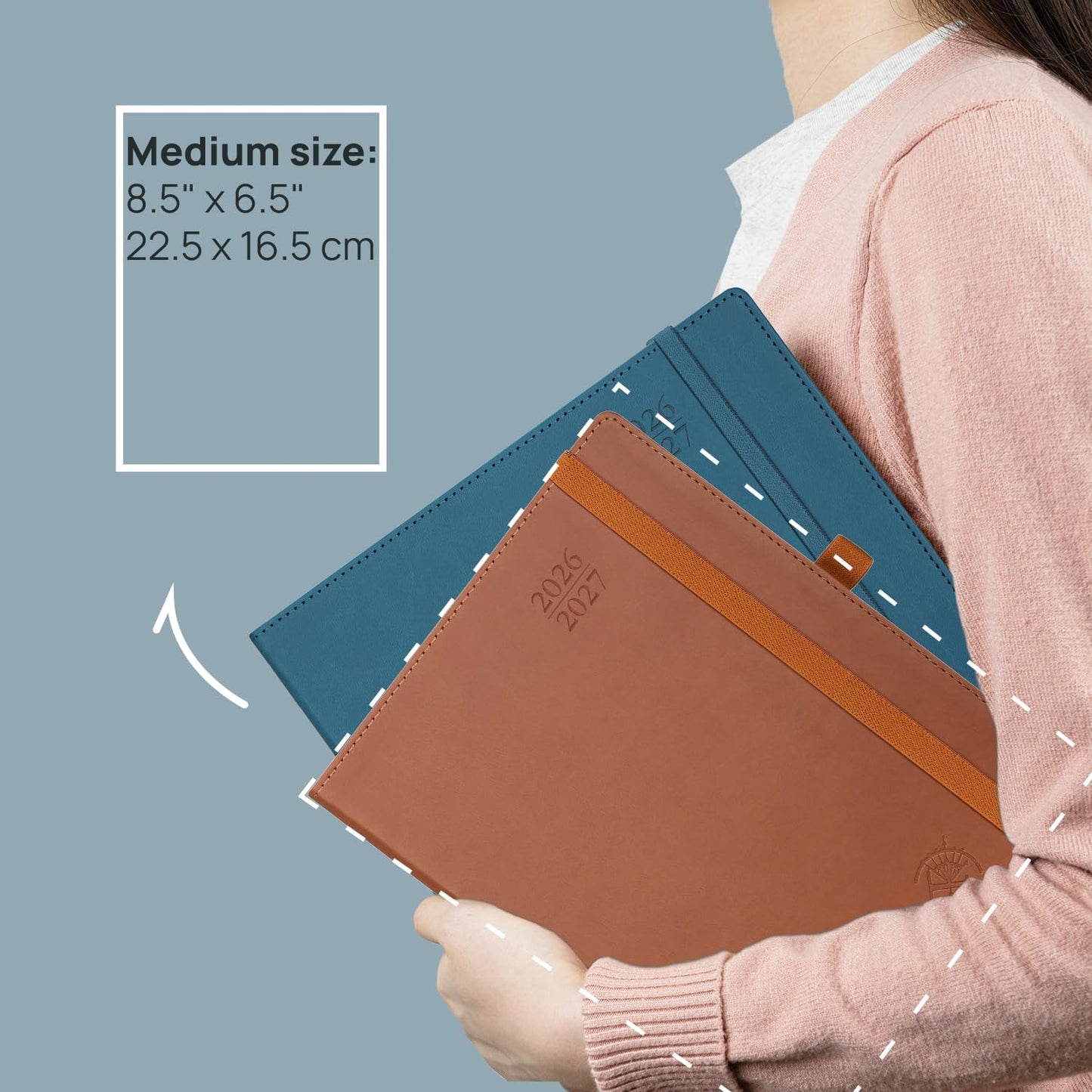 POPRUN Monthly Planner 2026-2027 (Medium- 6.5'' x 8.5'' Soft Cover), 18-Month Calendar Book (Jan.2026 - Jun. 2027), Calendar Planner with Monthly Tabs & Pocket, 100 GSM Paper - Blue