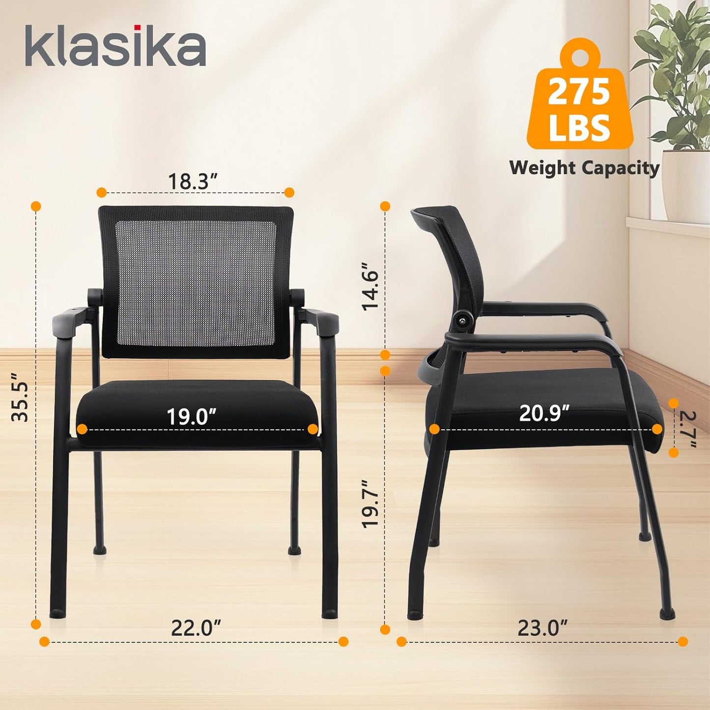 Desk Chair No Wheels with Adjustable Mesh Backrest, Arm Chair with Ergonomic Lumbar Support and Thickened Seats Cushion, Waiting Room Chairs for Office School Church Guest Reception, 8PACK