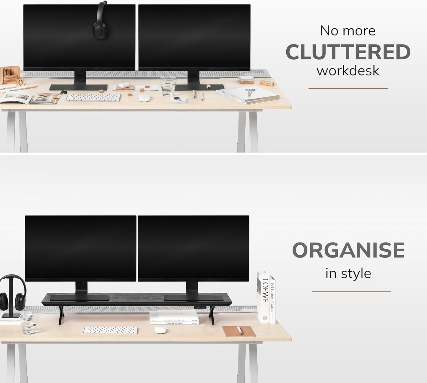 Anji Mountain Monitor Stand - Desktop Organizer & Laptop Riser, Ergonomic Monitor Riser, Space-Saving Monitor Stand for Desk, Durable Construction, Easy Assembly, Ideal for Home & Office,Black