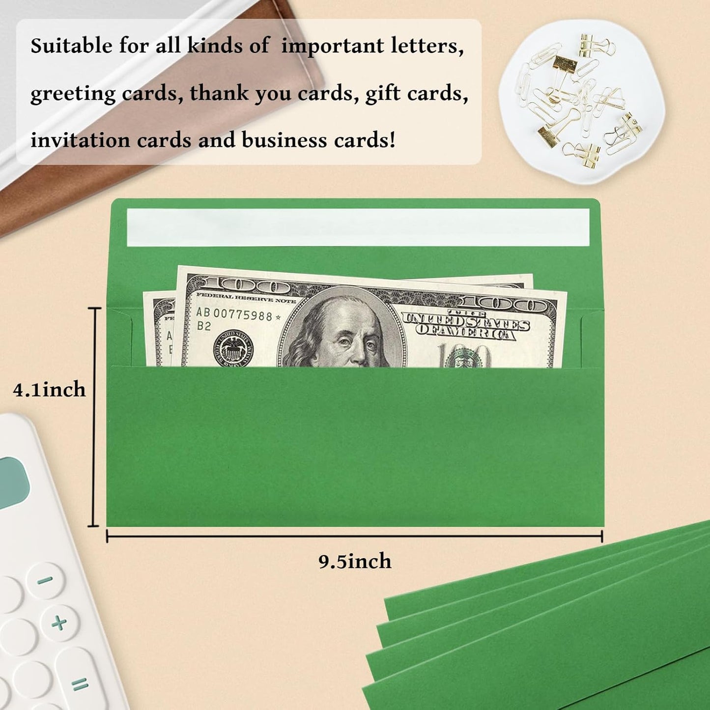 200 Pack #10 Business Envelopes, Green Standard Envelopes Self Seal, Letter Size Mailing Envelopes for Checks Letters Invoices Statements Birthday Graduation Wedding, 4 1/8 x 9 1/2 Inch