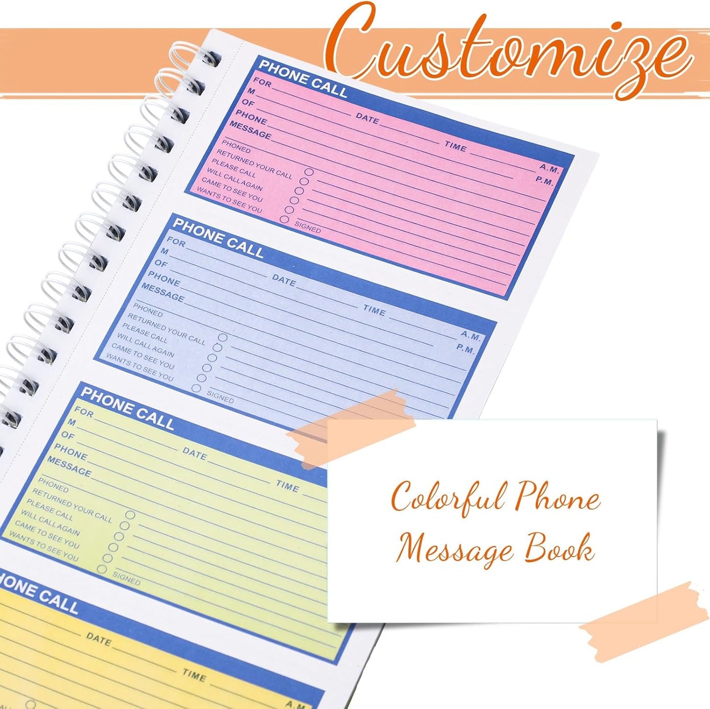 10 Pcs Spiral Bound Phone Message Book 5-1/2" x 11" 2 Part Colorful Carbonless Phone Message Pads 4 Messages Per Page Carbon Copy Notebook Spiral Phone Call Log Book for Business Office