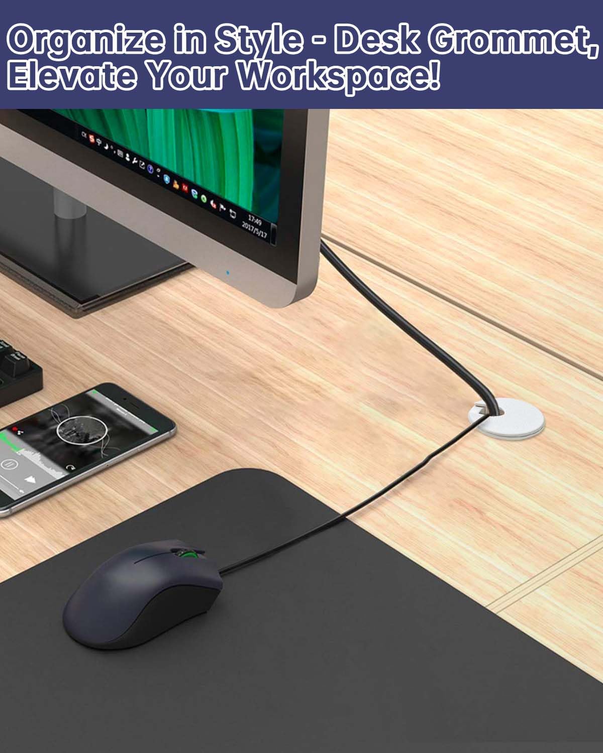 1-3/8 in. Hole Saw with 10PCS White Desk Grommet - Cable Management Kit for TV, Office, and Home Table - Hide Wires Behind Wall, TV Wall Cable Pass Through, Desk Cable Hole Covers