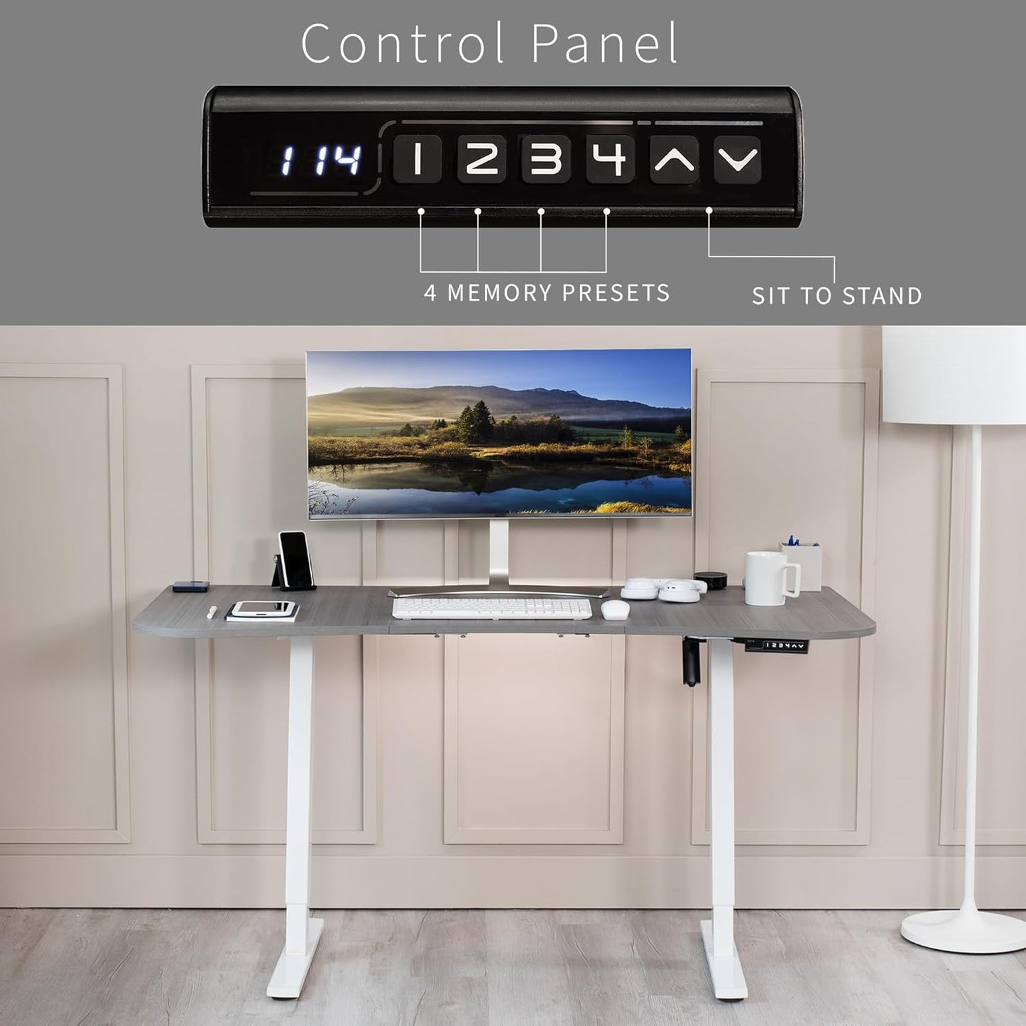 VIVO Electric 63 x 32 in Standing Desk, Memory Height Adjustment, 1B Series, Dark Gray Top White Frame, DESK-KIT-1W1G