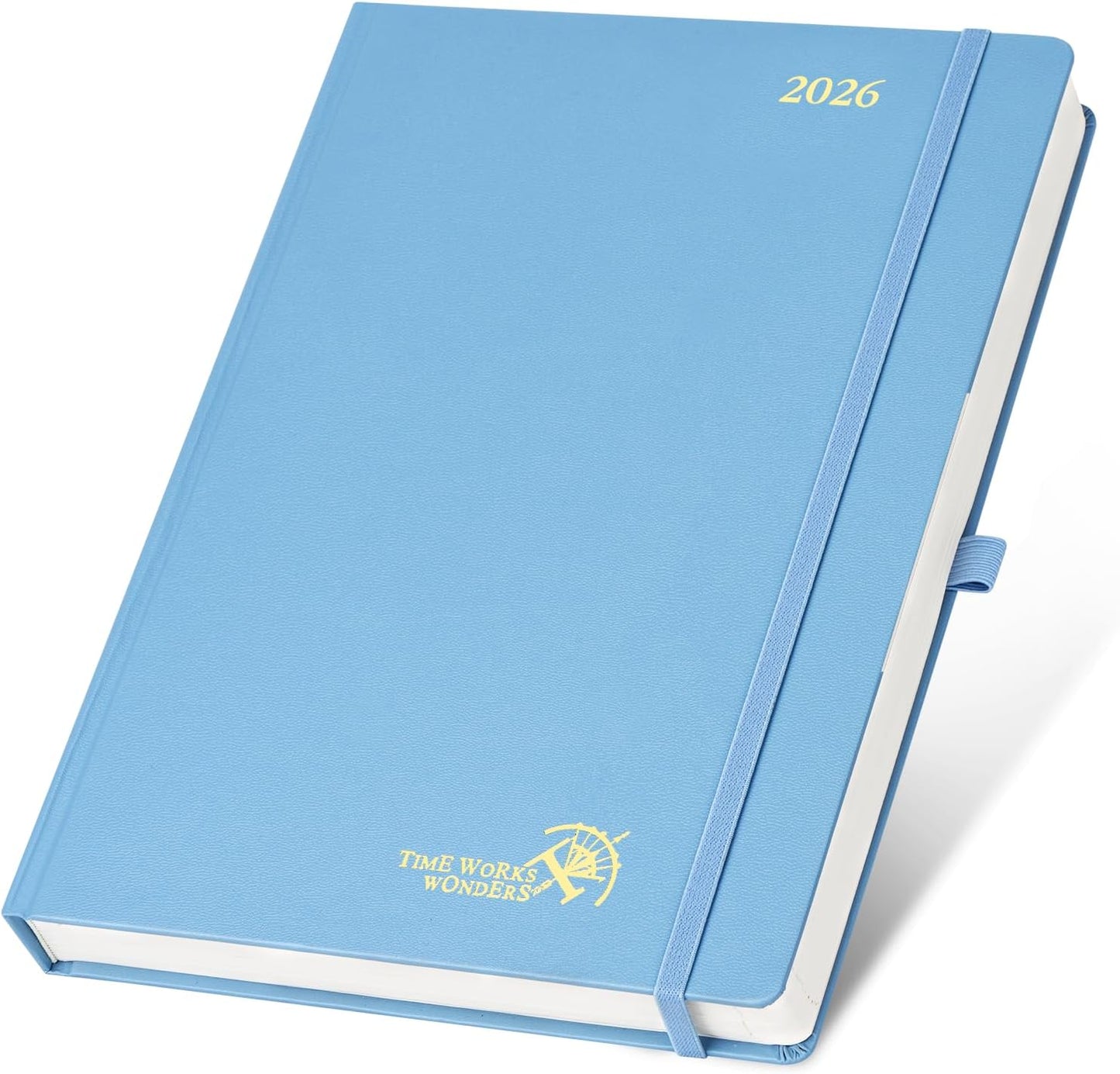 POPRUN 2026 Daily Planner One Page Per Day Even Weekends A4 Large Size (8.5" x 12") - 12 Months Calendar Hourly Appointment Book with Inner Pocket, Pen Holder, Hardcover - Haze Blue